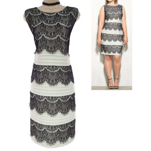 Dress Barn Dresses & Skirts - Size 12 NWT Womens IVORY/BLACK LACE TIERED SHUTTER PLEAT DRESS Wedding Party NEW